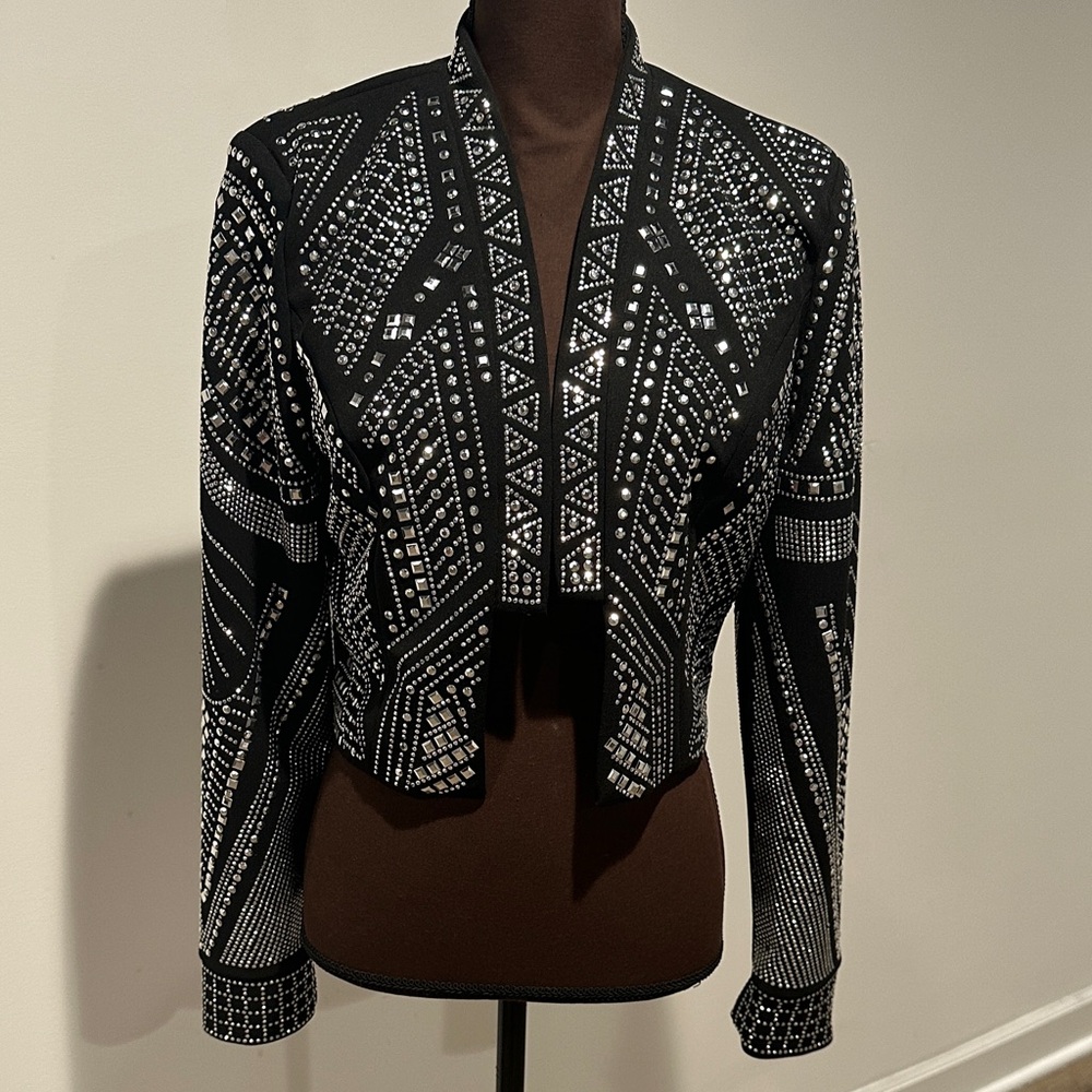 AKIRA Black and Silver Patterned Blazer